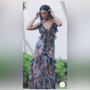 NWT Sukiso Angelina Ruffle Maxi Dress in Pink Deco $385